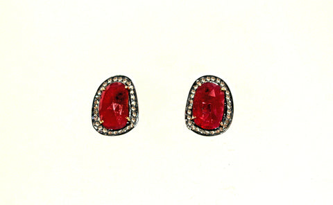 Diamond and ruby vermeil/oxidized silver earrings