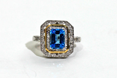 Swiss Blue Topaz with Diamonds in Sterling Silver and 14KY