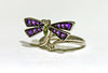 Dragonfly Ring with Diamonds, Purple/ Green Amethyst Ring in Sterling Silver