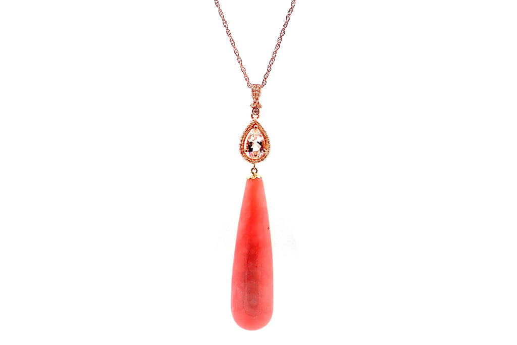 Pink Opal, Morganite and Diamond Pendant Necklace in 14KT Rose Gold