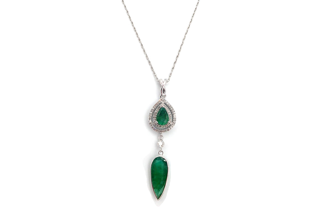 Colombian Emerald and Diamond Necklace in 14KT White Gold