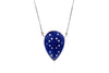 Hand-carved Blue Sapphire and Diamond Necklace 14KT White Gold