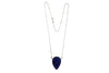 Hand-carved Blue Sapphire and Diamond Necklace 14KT White Gold