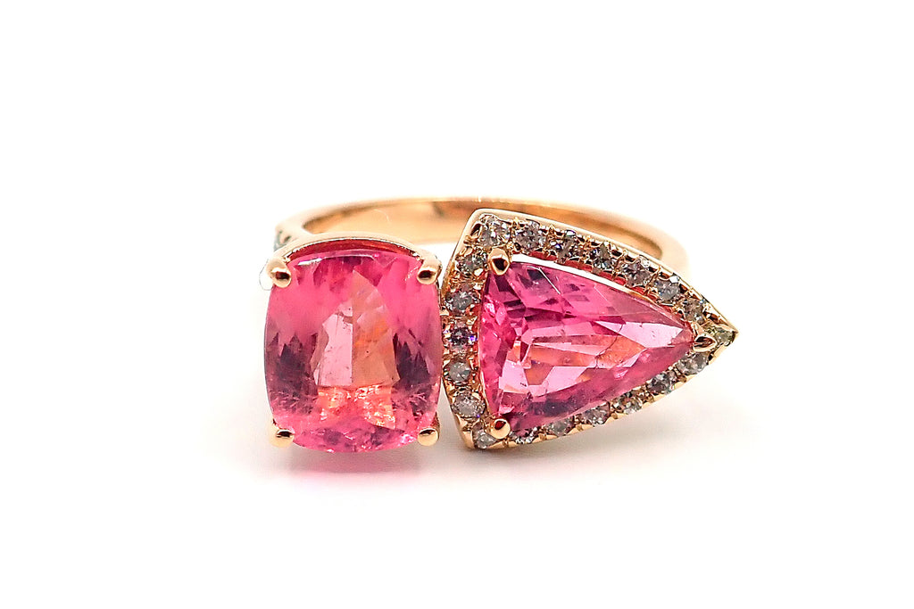 Bubble Gum Pink Tourmaline Diamond Ring in 18KT Rose Gold