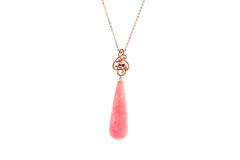 Unique Pink Opal, Morganite and Diamond Pendant Necklace in 14KT Rose Gold