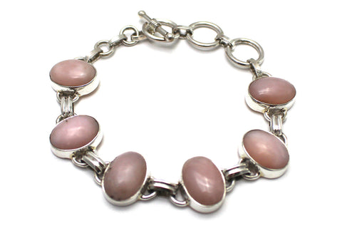 Pink Opal Cabochon Bracelet in Sterling Silver